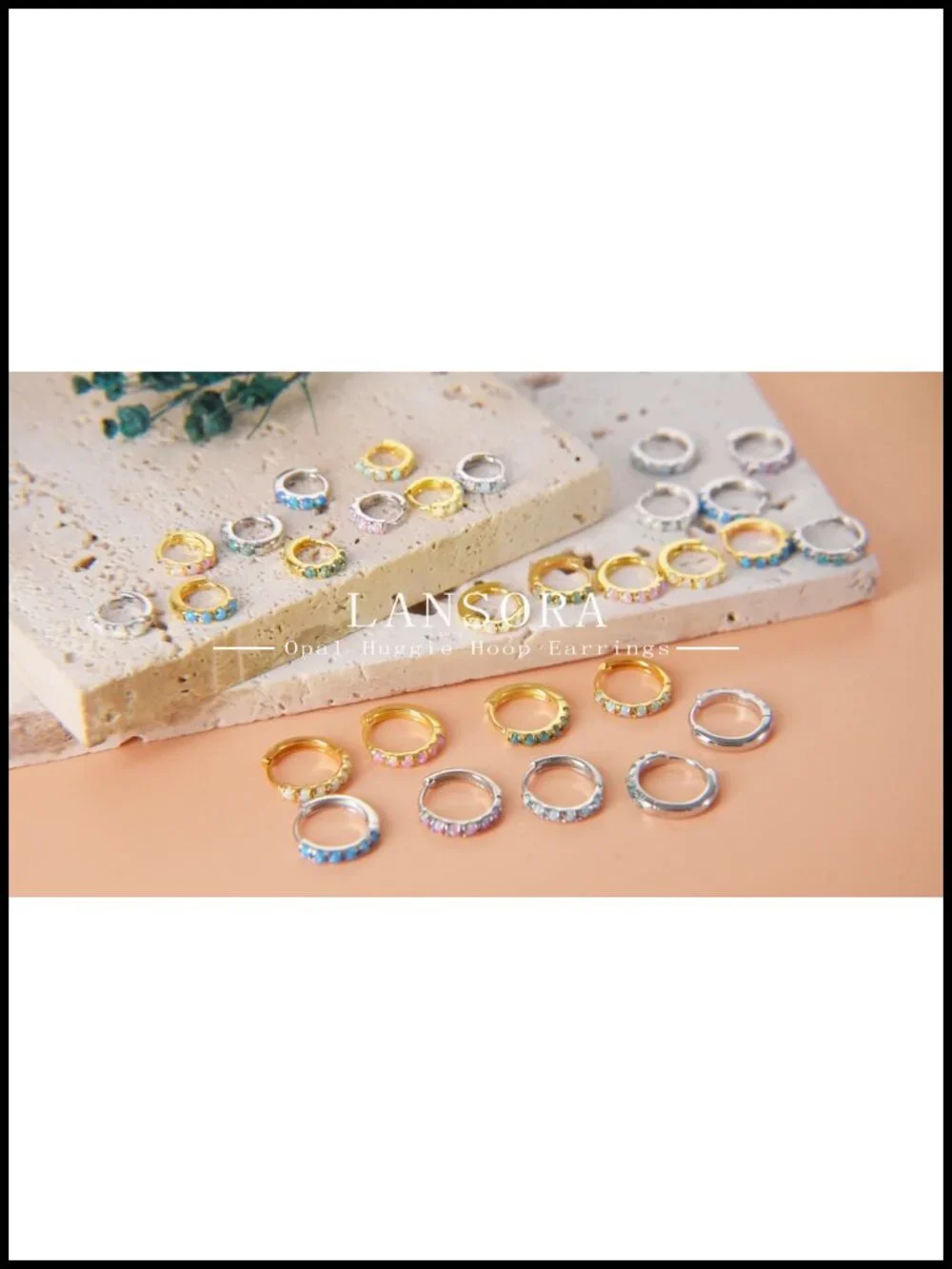 18k Gold Plated Opal Huggie Hoop Earrings 6mm 8mm 10mm Hypoallergenic Cartilage